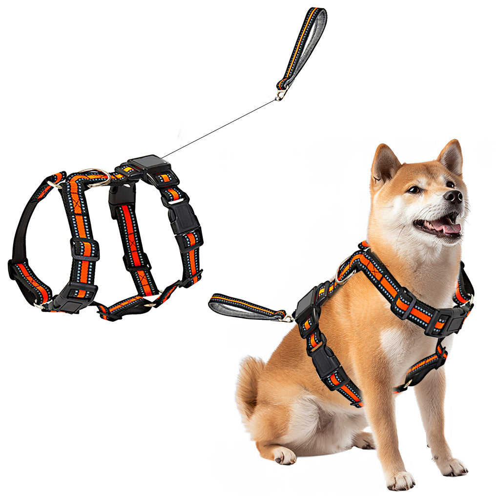 Qpets No Pull Dog Harness, 2 in 1 Dog Vest Harness with 59 inches Retractable Wire Dog Leash Quick Release Buckle Dog Harness with Night Reflective Strip Design Qpets No Pull Dog Harness, 2 in 1 Dog Vest Harness with 59 inches Retractable Wire Dog Leash Quick Release Buckle Dog Harness with Night Reflective Strip Design
